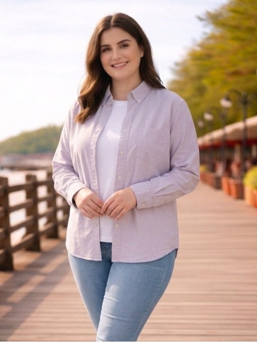 Club Room Women’s Soft Mauve Long Sleeve Button Down Shirt 100% Cotton NWT